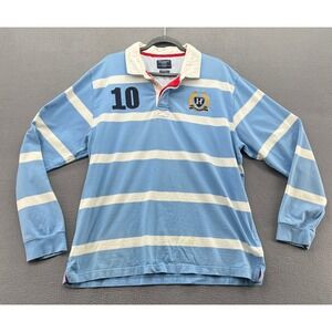 Hackett London Mens XXL Rugby Shirt Blue White Striped Tailored Fit Long Sleeve